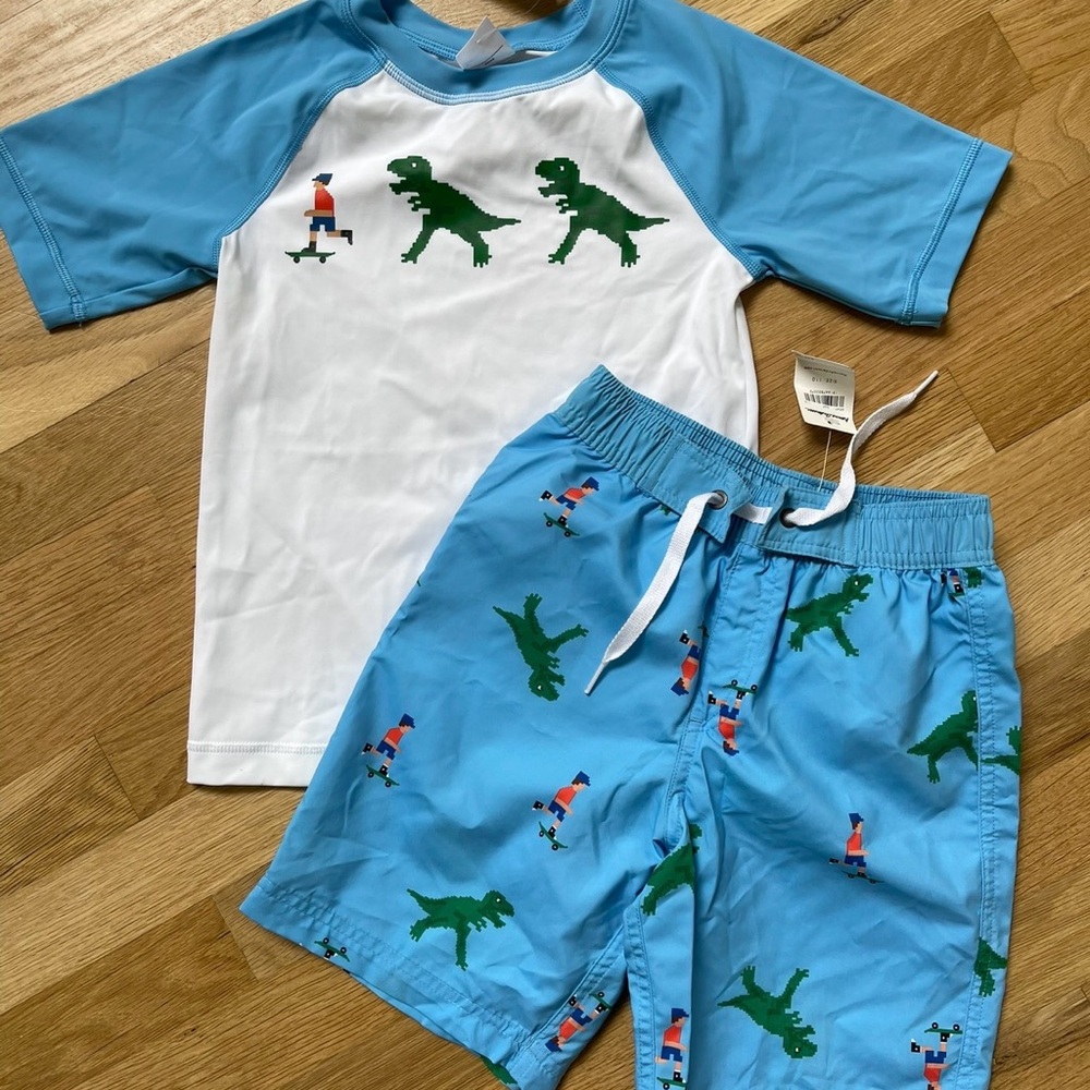 Hanna Andersson Swim Set Rash Guard size 120, Swim Trunks size 110 NWT